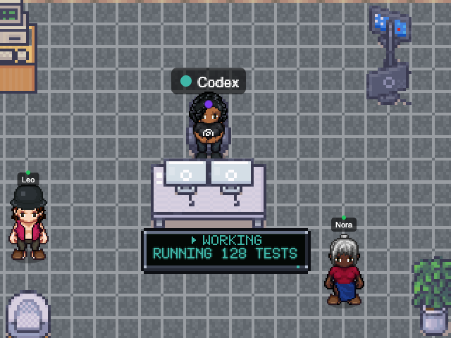 Codex in an example Nocville office: An LED activity ticker on the front of its desk.