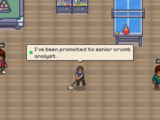Janitor in an example Nocville office: None — this character brings conversation and animation.